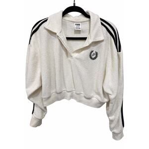 Victoria’s Secret PINK Reverse Fleece Cropped Polo Cream Small Preppy Sport Y2K!